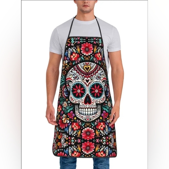 Vibrant Floral &  Skull Unisex Apron. New! - Picture 3 of 4